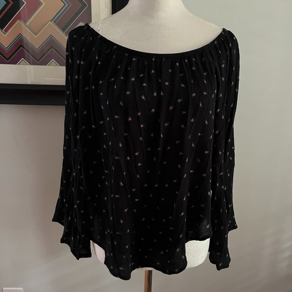 Mossimo Black Floral Peasant Off-Shoulder Top S